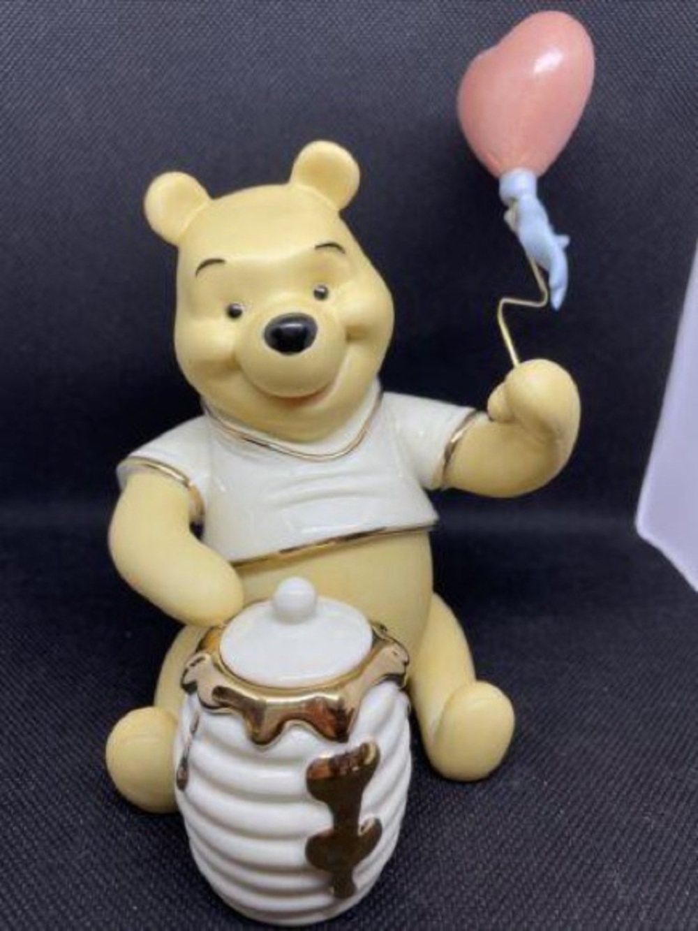 Lenox Yellow Bear Figurine with Pink Balloon and Gold-Trimmed Honey Pot